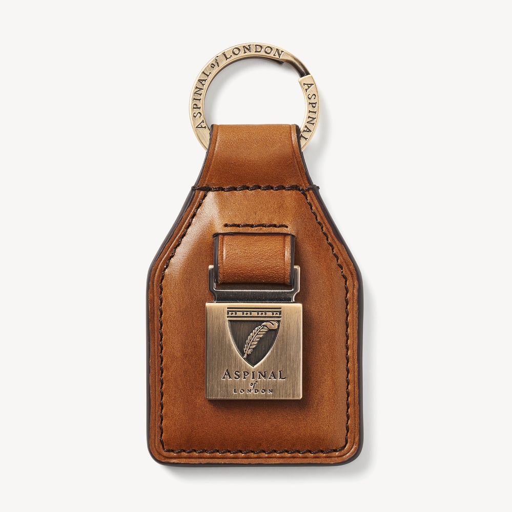 Shield Plaque Keyring Smooth English Tan