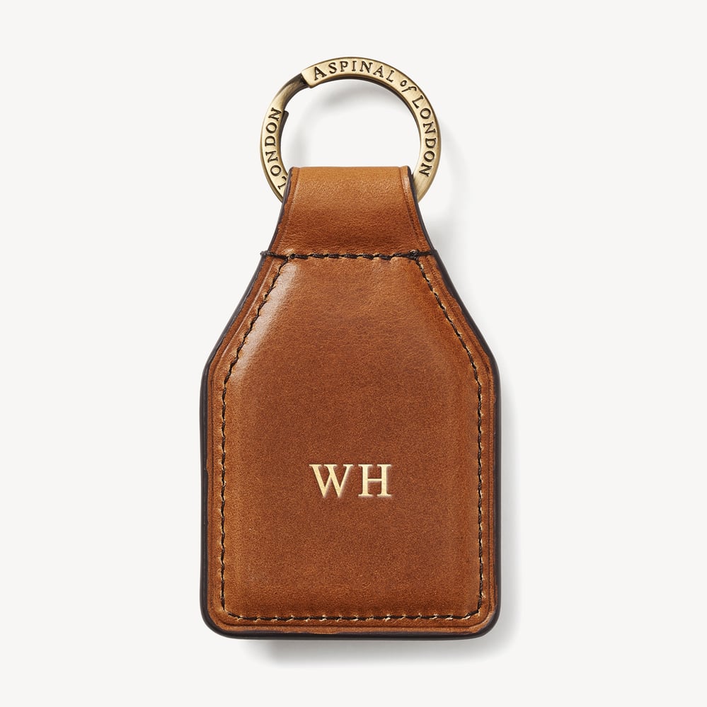 Shield Plaque Keyring Smooth English Tan
