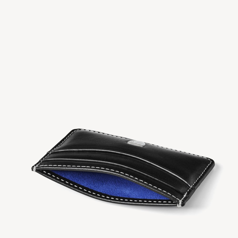 Slim Credit Card Holder Smooth Black with Ecru Stitching
