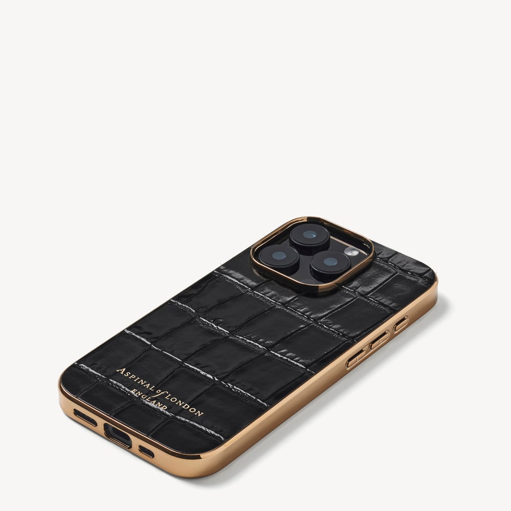 iPhone 15 Pro Case Deep Shine Black Croc