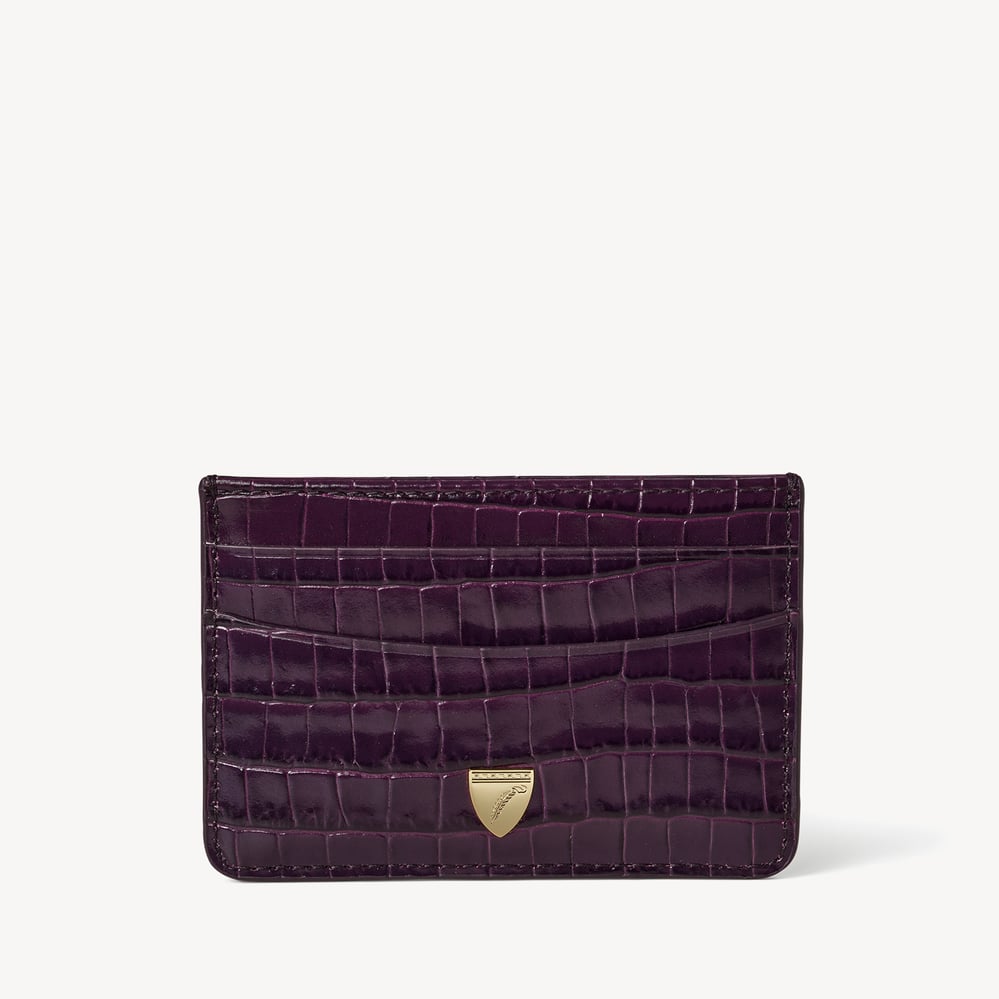Slim Credit Card Holder Deep Shine Fig Small Croc