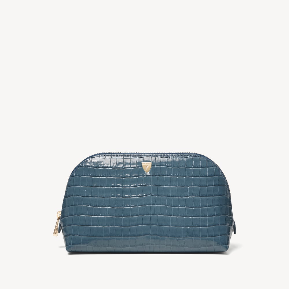 Classic Makeup Case Deep Shine Peacock Blue Small Croc