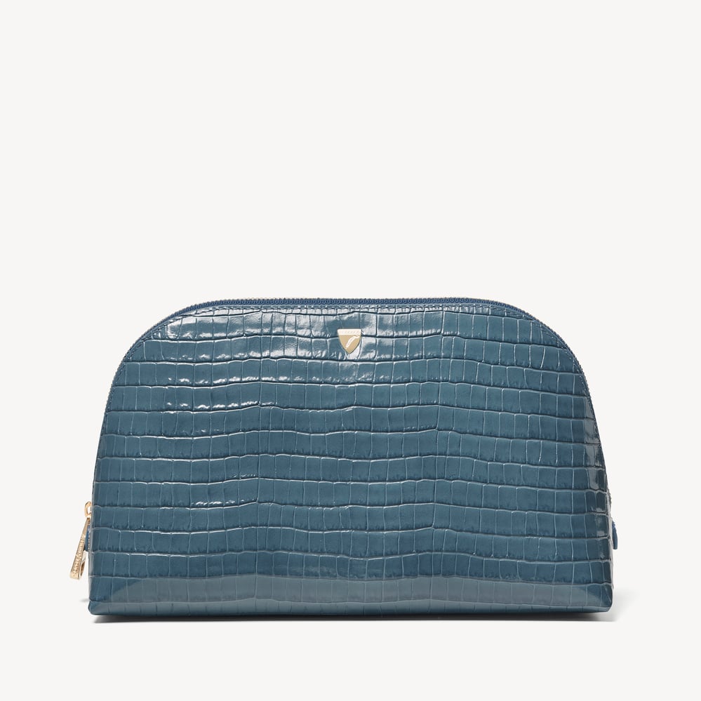 Classic Toiletry Bag Deep Shine Peacock Blue Small Croc