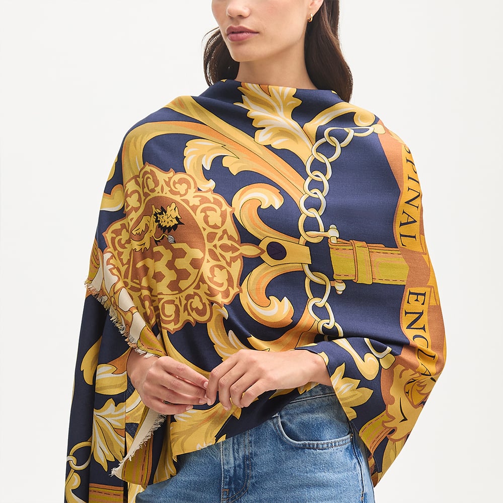 Merino & Silk Stole Navy Signature Shield