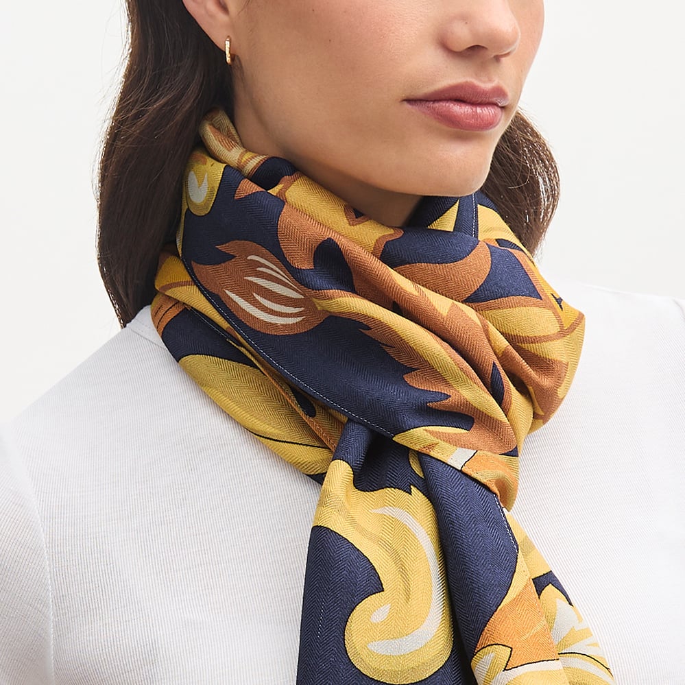 Merino & Silk Stole Navy Signature Shield