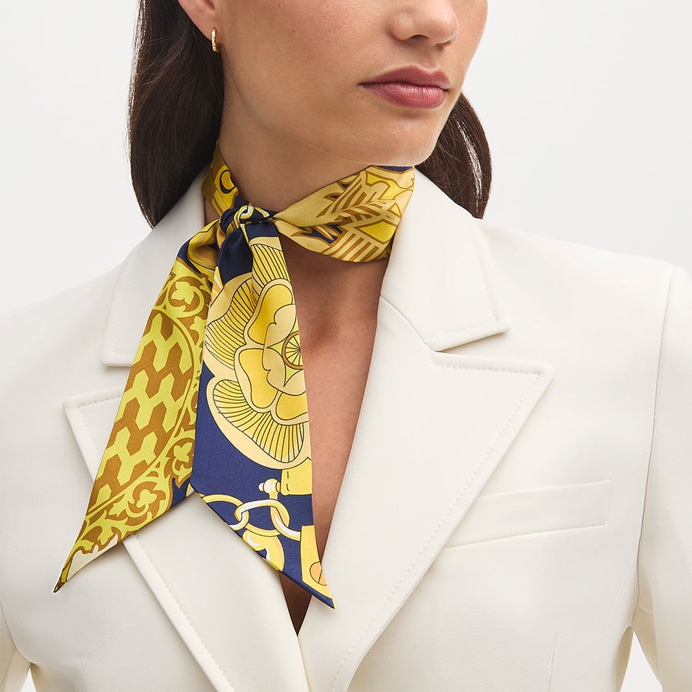 Skinny Silk Scarf Navy Pure Silk