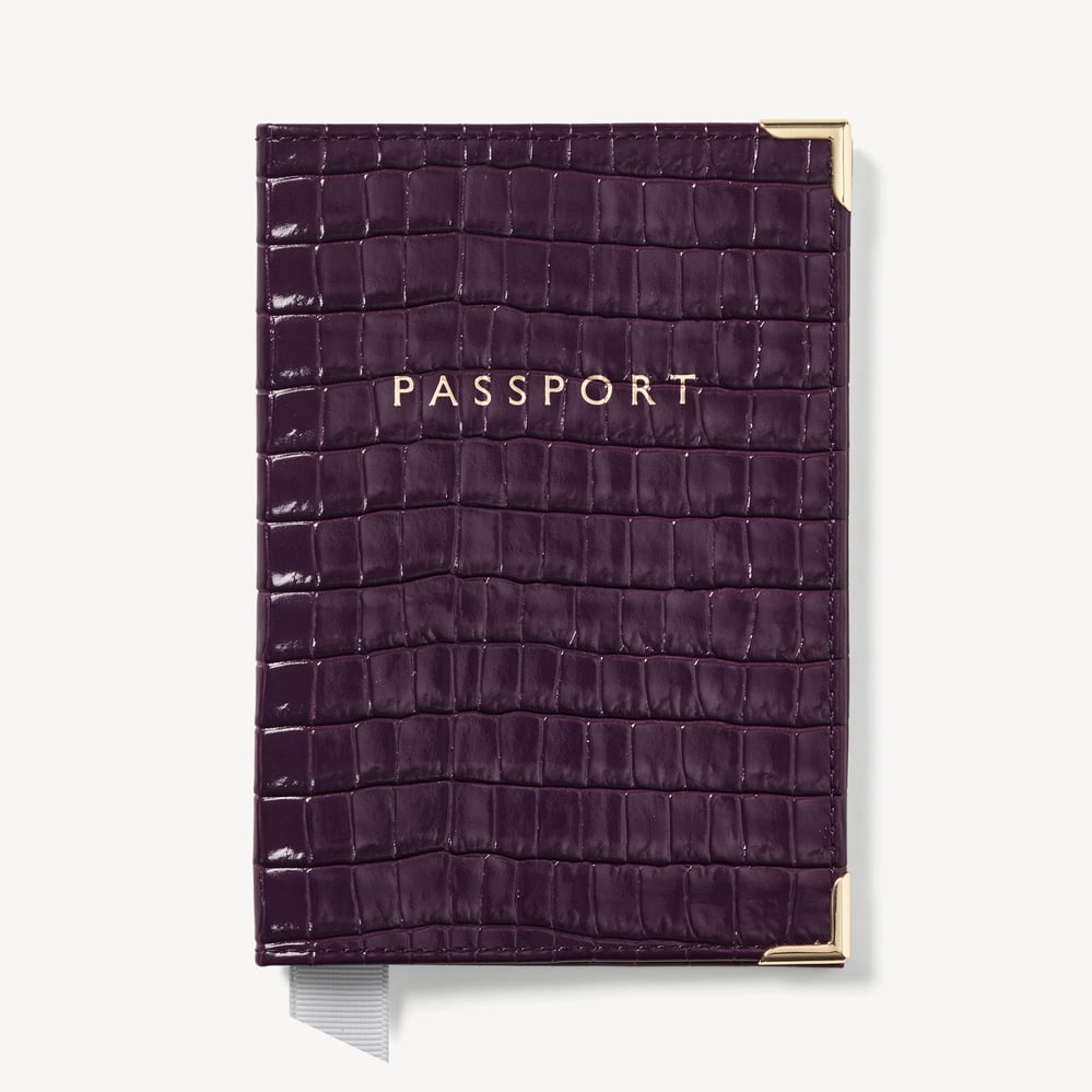 Passport Cover Deep Shine Fig Small Croc