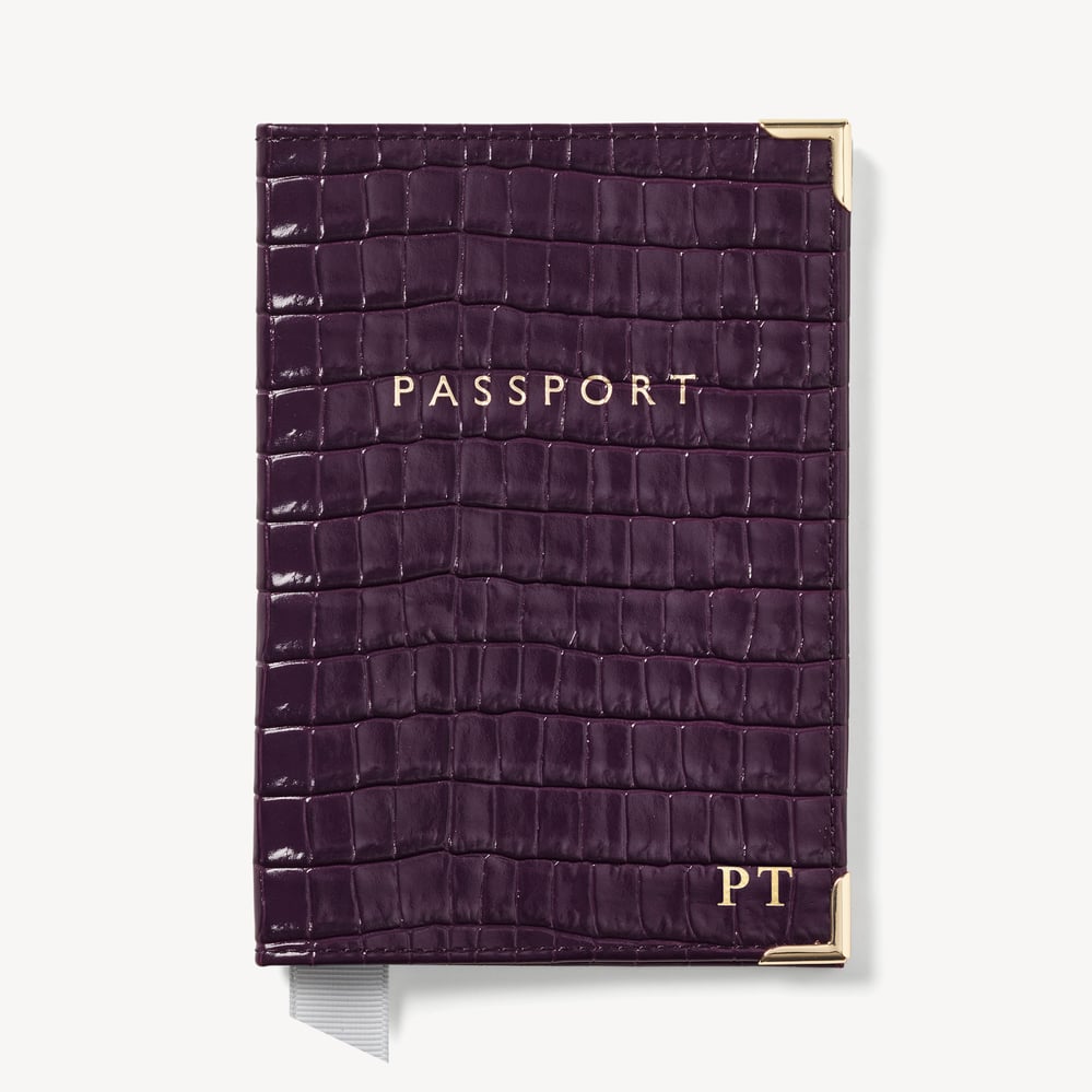 Passport Cover Deep Shine Fig Small Croc