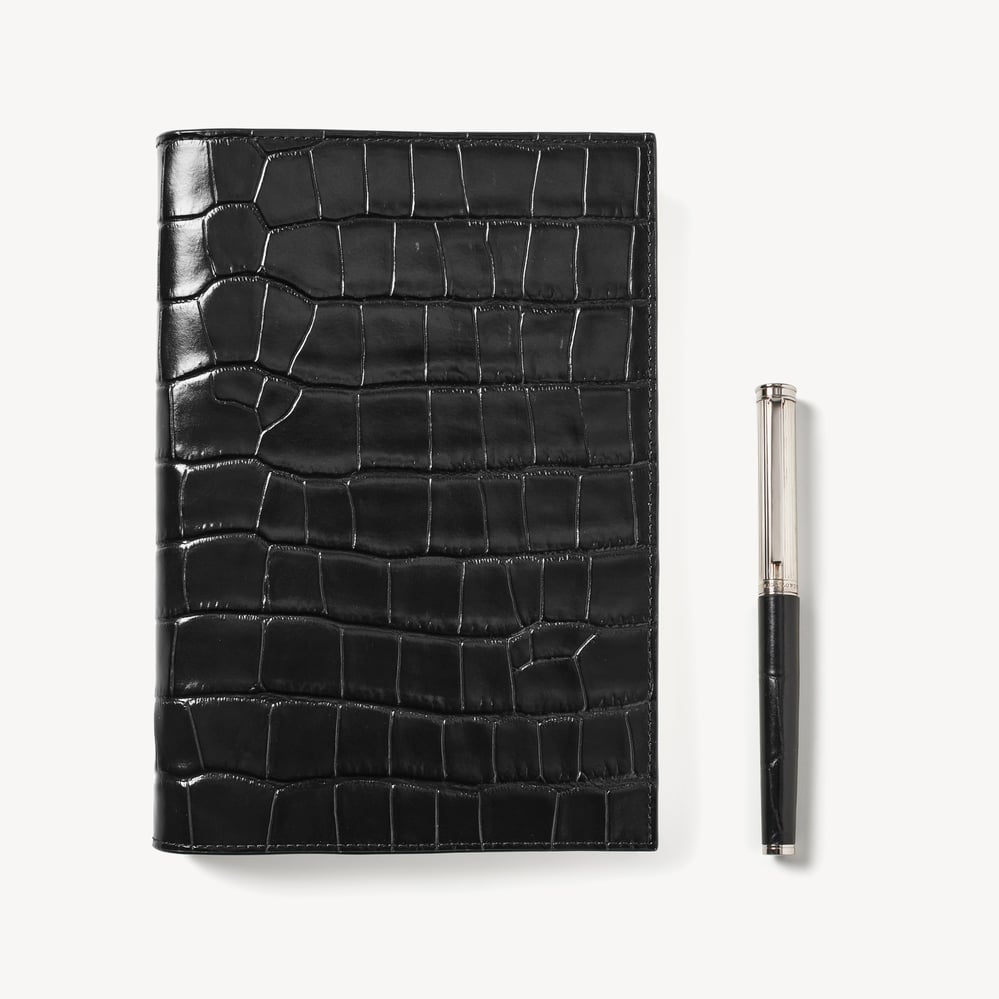 A5 Refillable Journal & Pen Set Deep Shine Black Croc