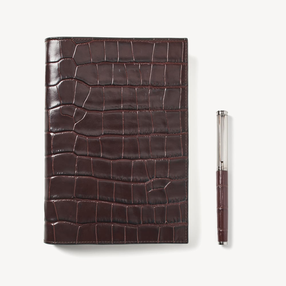 A5 Refillable Journal & Pen Set Deep Shine Amazon Brown Croc