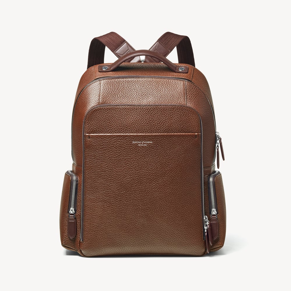 Zipped Leather Backpack Tobacco Pebble