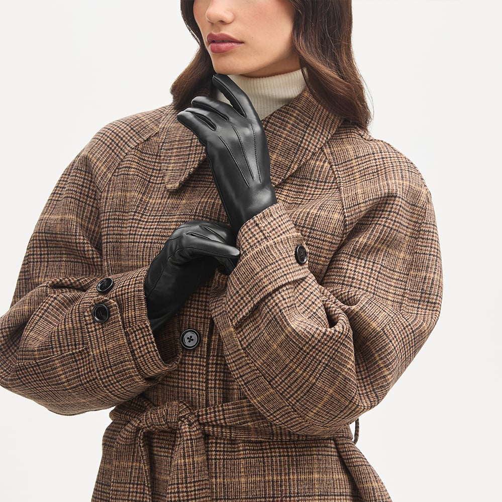 Women's Cashmere Lined Leather Gloves Black Nappa