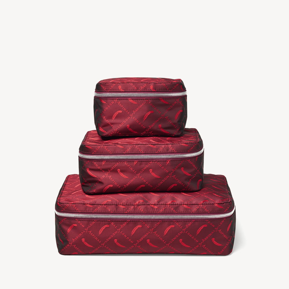 Set of 3 Connaught Packing Cubes Red Signature Feather Monogram