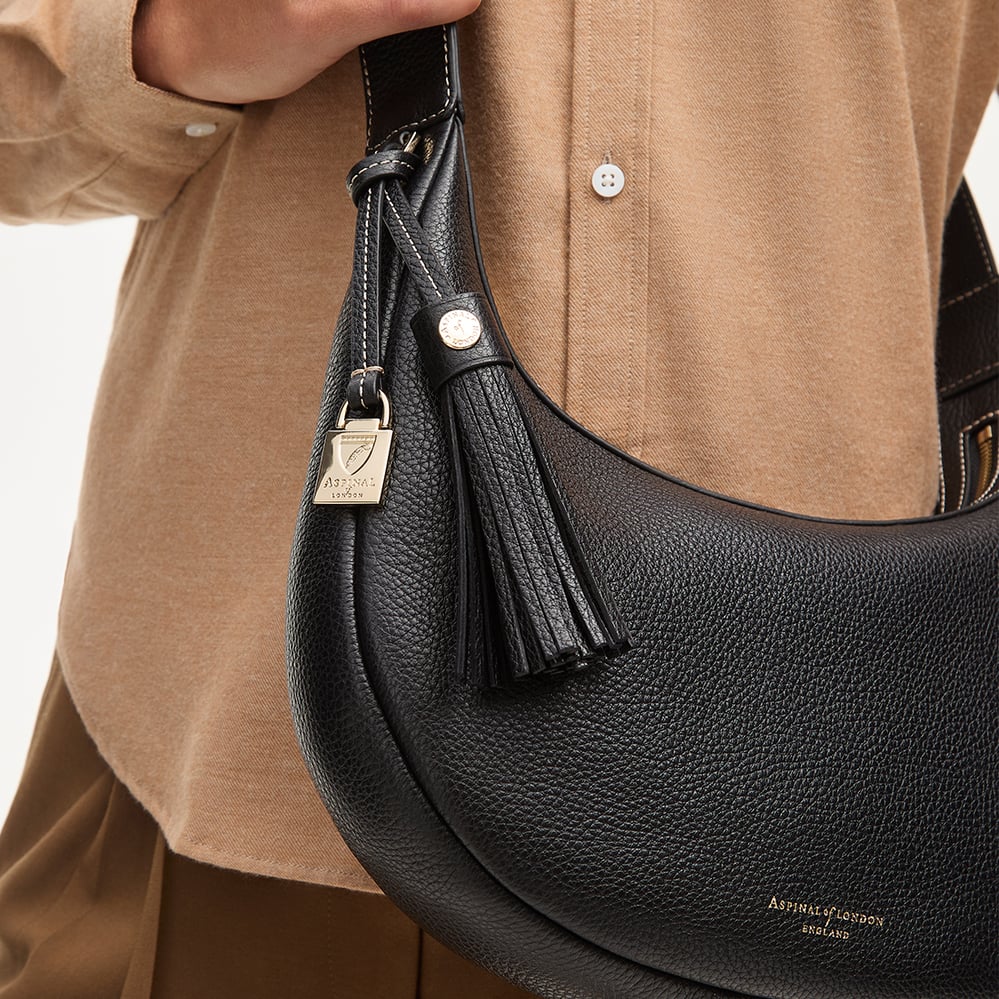 Soho Small Crescent Black Milled Pebble