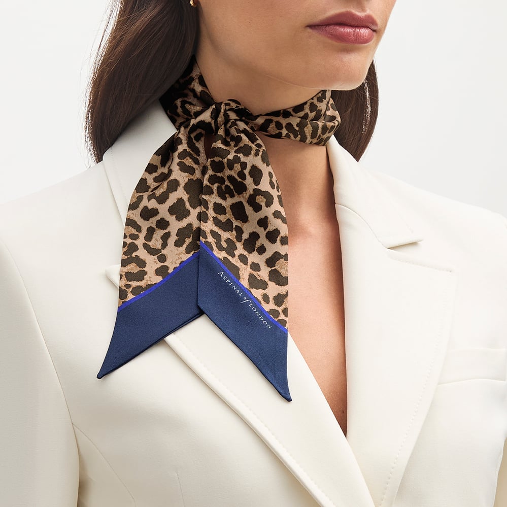 Skinny Silk Scarf Leopard Print Pure Silk