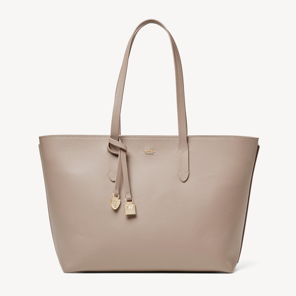 Zipped East West Tote with Shield Charm Moleskin Soft Saffiano