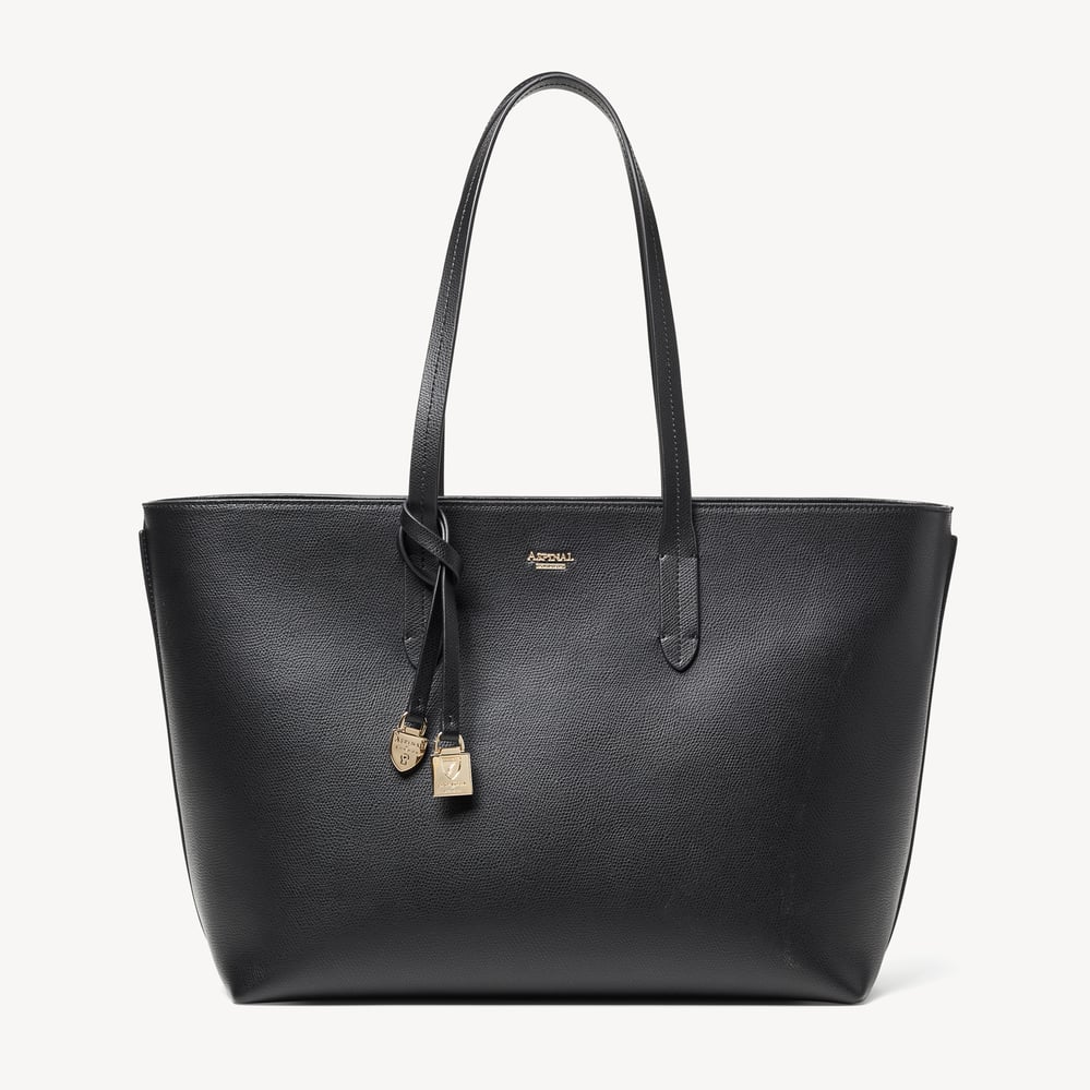 Zipped East West Tote with Shield Charm Black Soft Saffiano