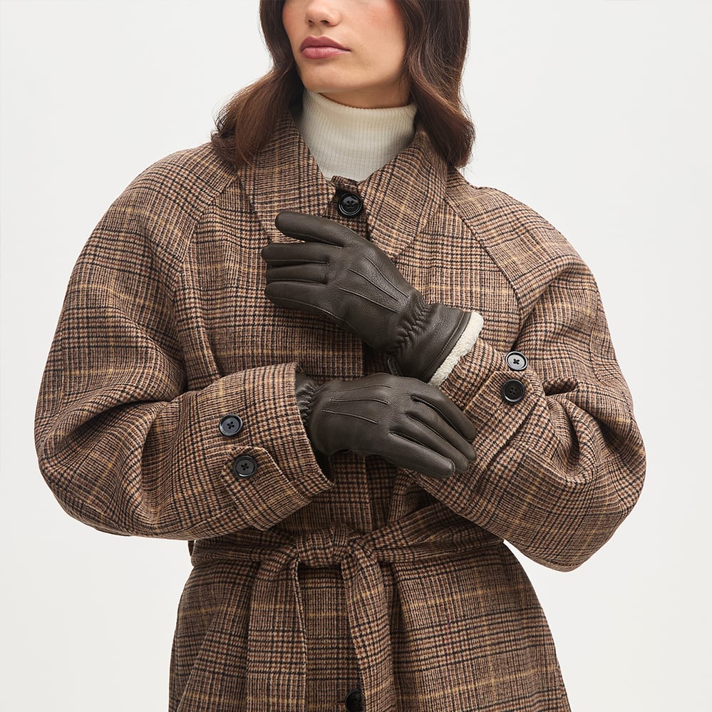 Women's Shearling Lined Leather Gloves Chocolate Deerskin