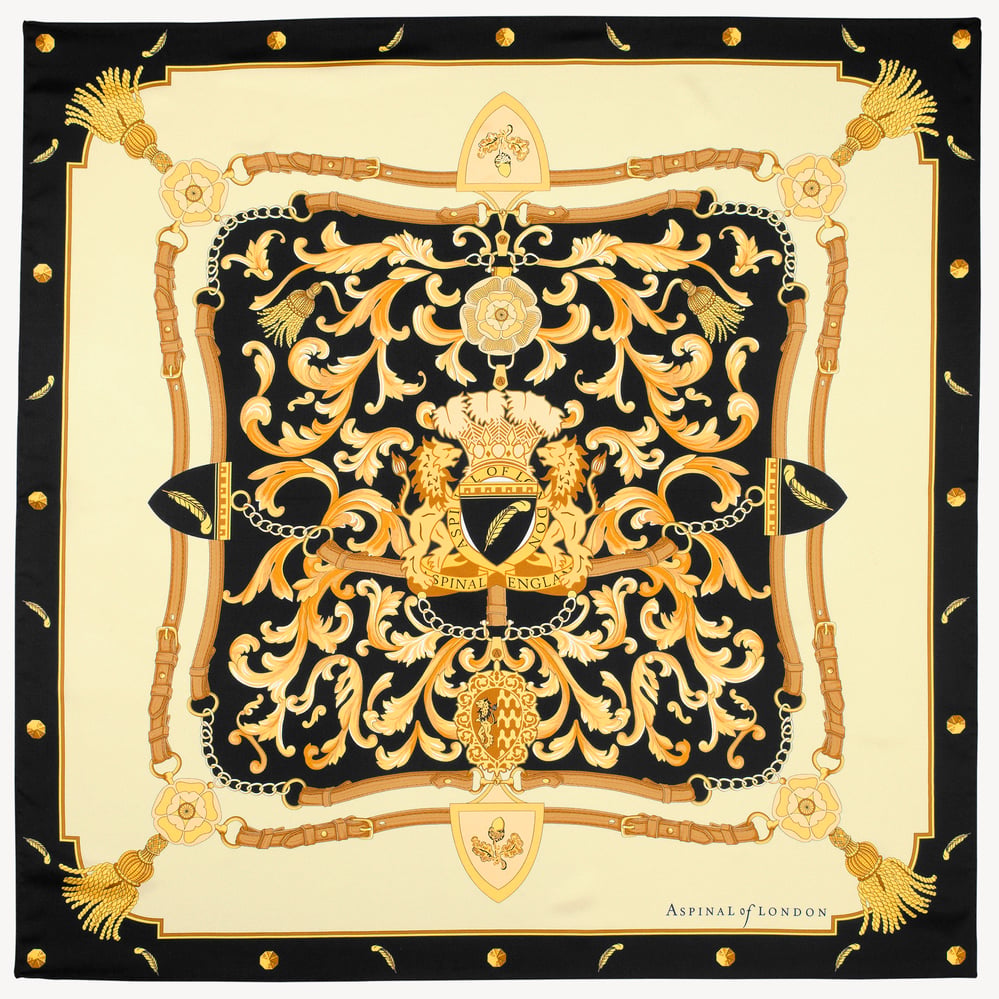 Aspinal Signature Shield Silk Scarf Black Pure Silk