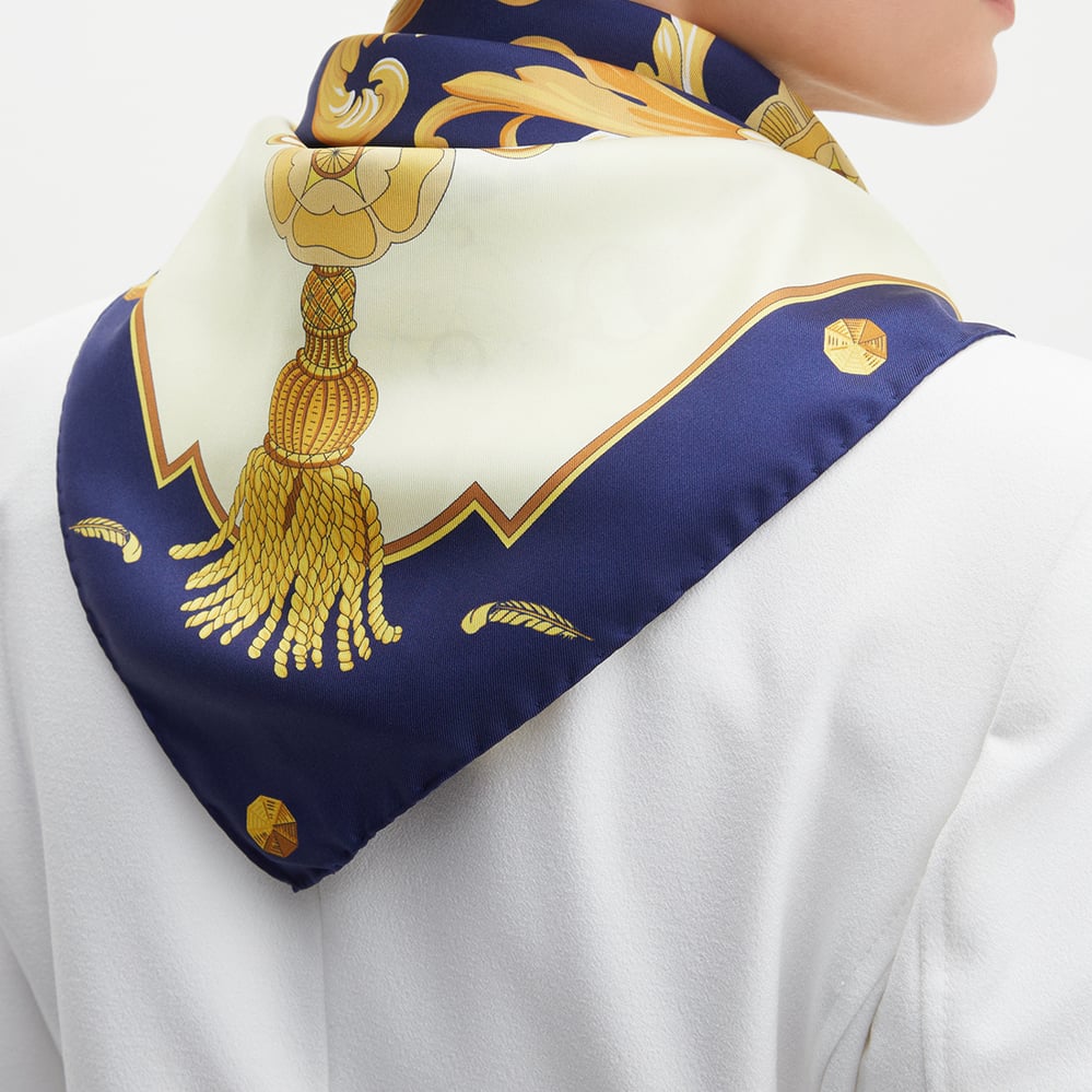 Aspinal Signature Shield Silk Scarf Navy Pure Silk