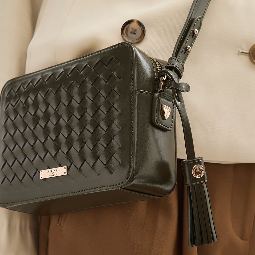 Camera Crossbody Evergreen Woven Leather