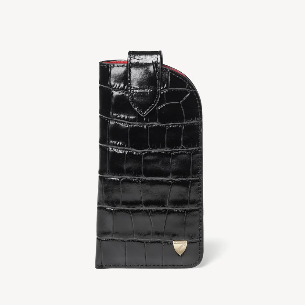Glasses Case with Tab Deep Shine Black Croc