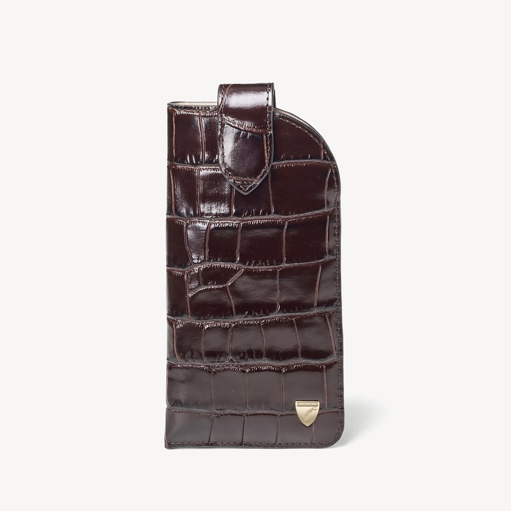 Glasses Case with Tab Deep Shine Amazon Brown Croc