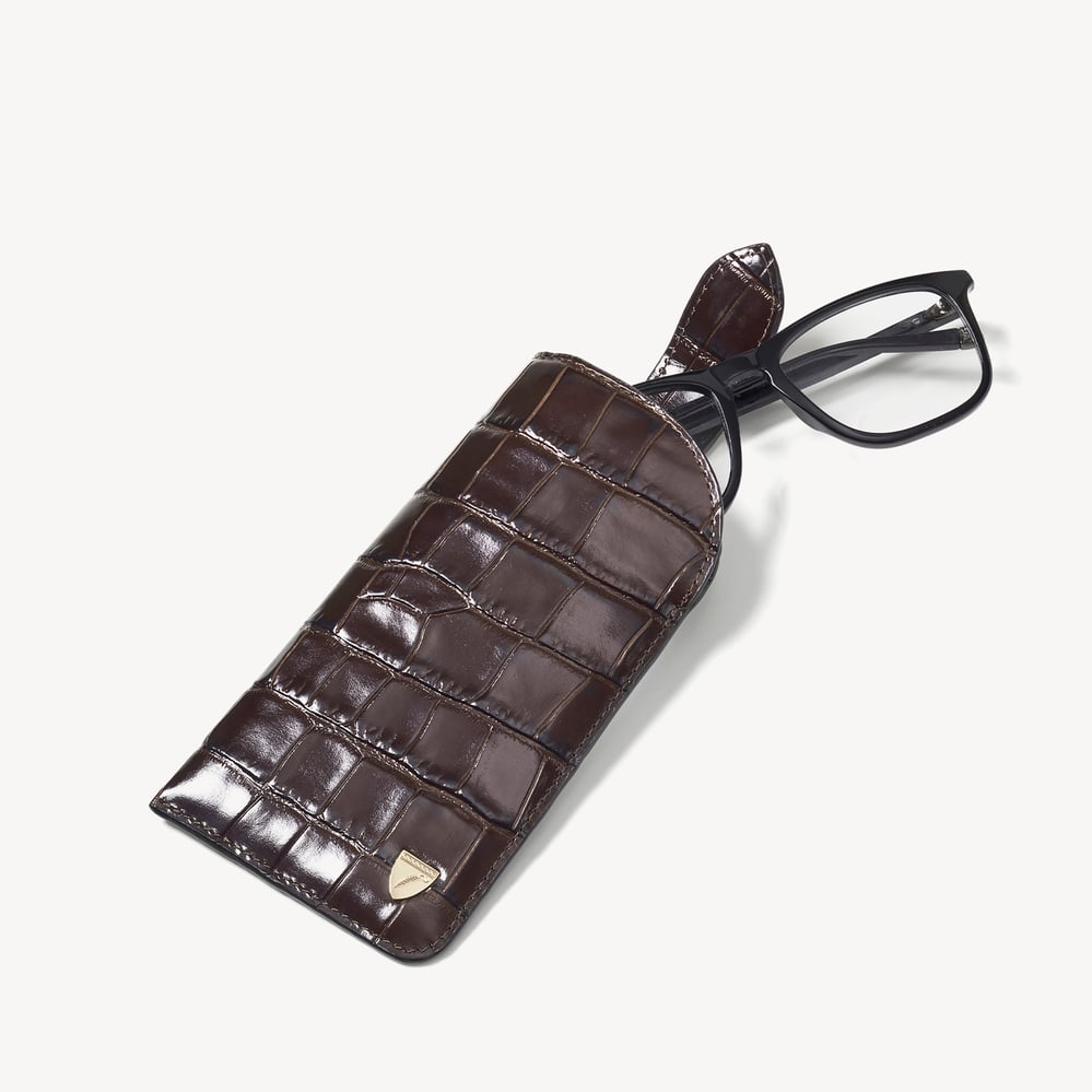 Glasses Case with Tab Deep Shine Amazon Brown Croc