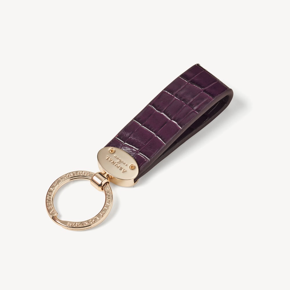 Oval Loop Keyring Deep Shine Fig Small Croc