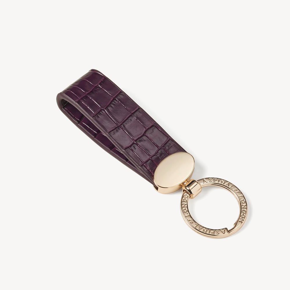 Oval Loop Keyring Deep Shine Fig Small Croc