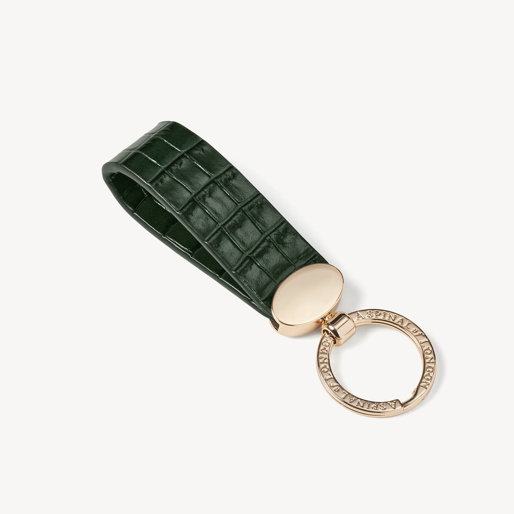 Oval Loop Keyring Deep Shine Evergreen Small Croc