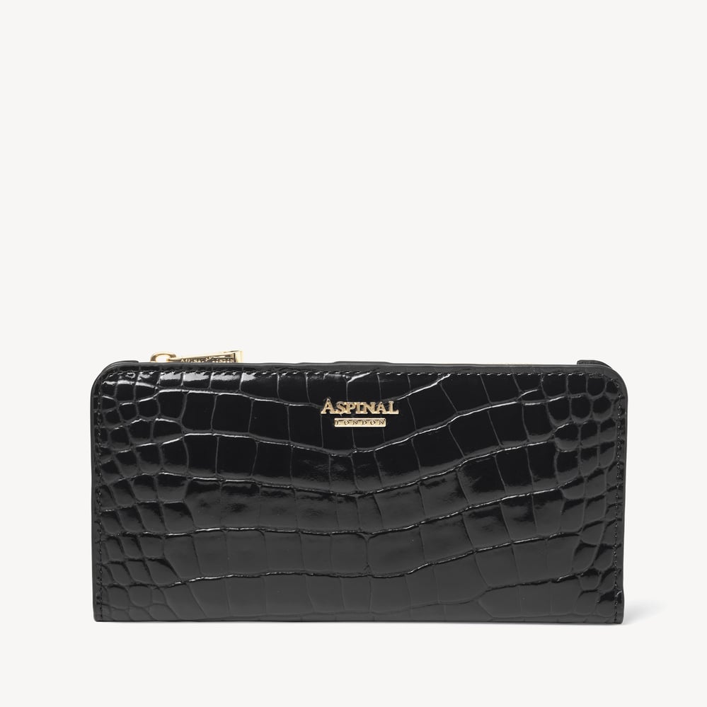 Mayfair Large Credit Card Wallet Black Patent Croc