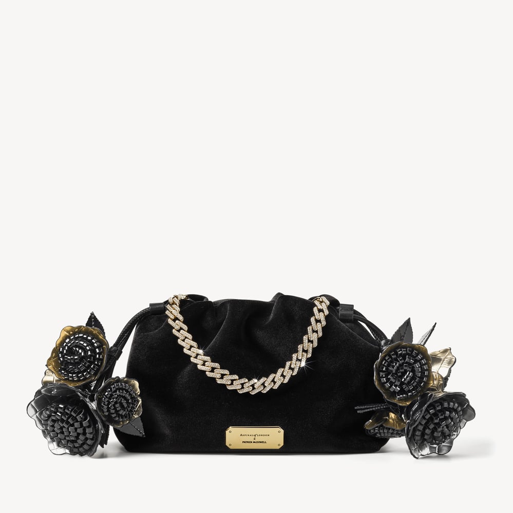 Kathleen Clutch Black Velvet with Metallic Rose Tassel Charms