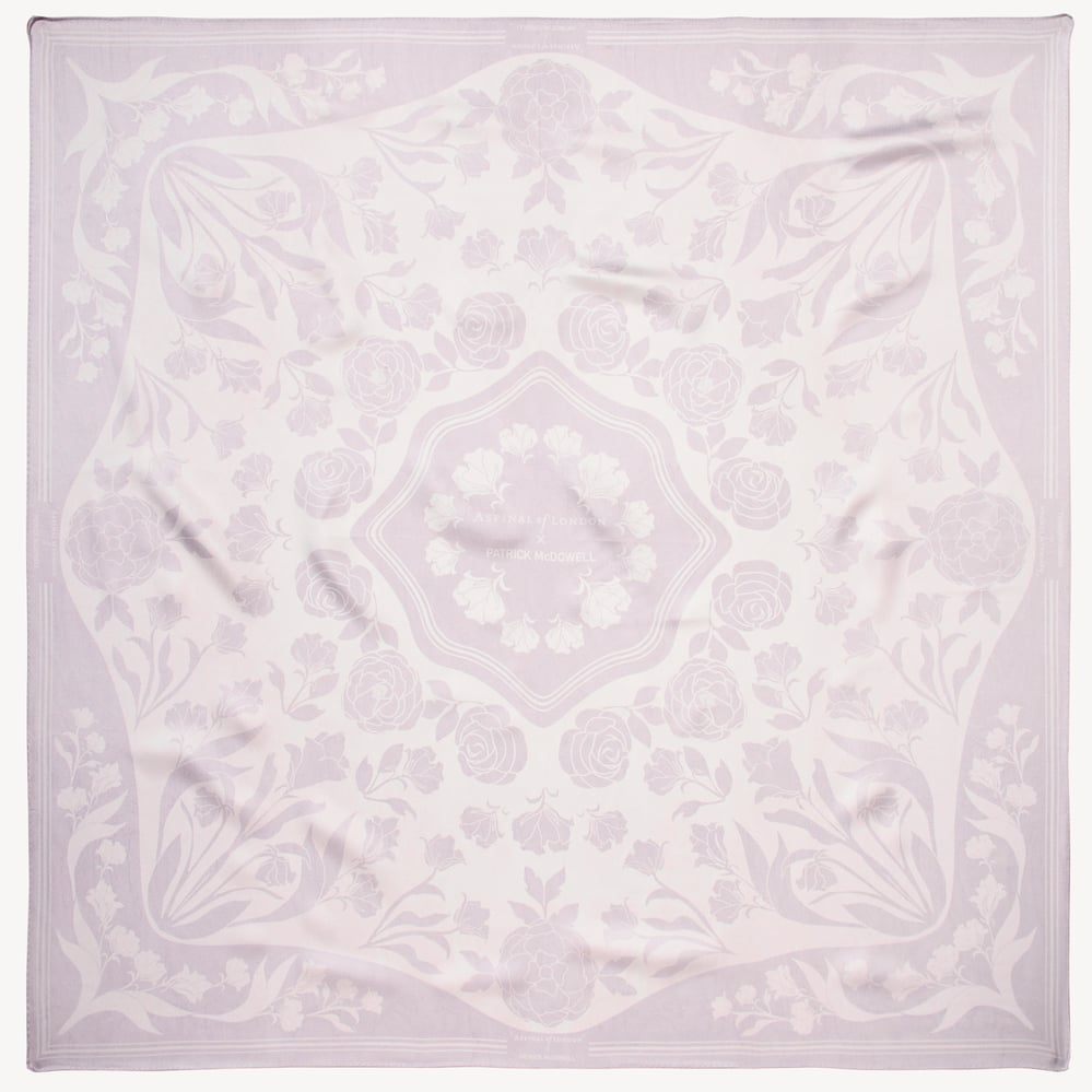 Lancashire Rose Silk Scarf White Pure Silk