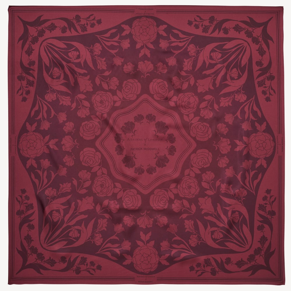 Lancashire Rose Silk Scarf Burgundy Pure Silk
