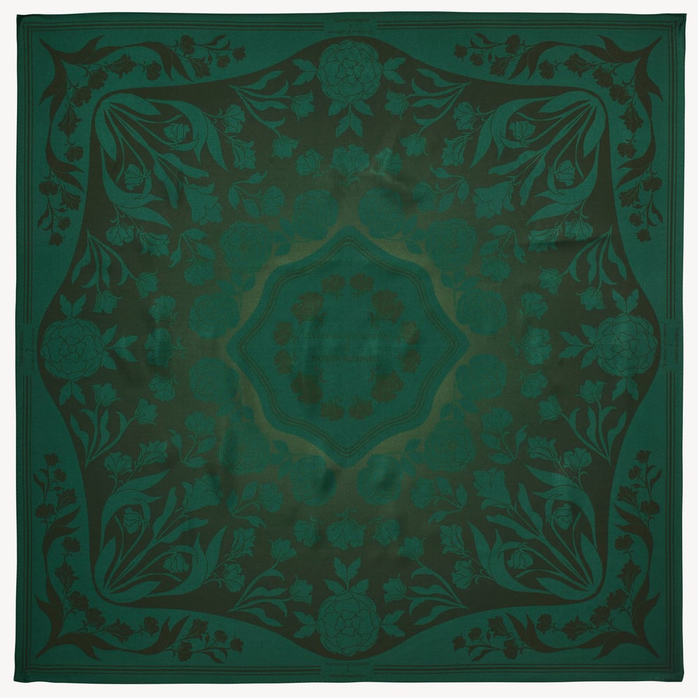 Lancashire Rose Silk Scarf Emerald Pure Silk