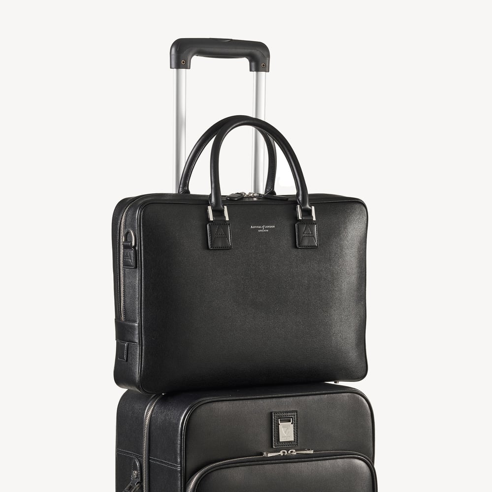 Mount Street Laptop Briefcase Black Saffiano