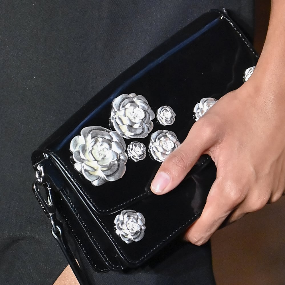 Sophie Clutch Black Patent with Silver Rose Embellishments
