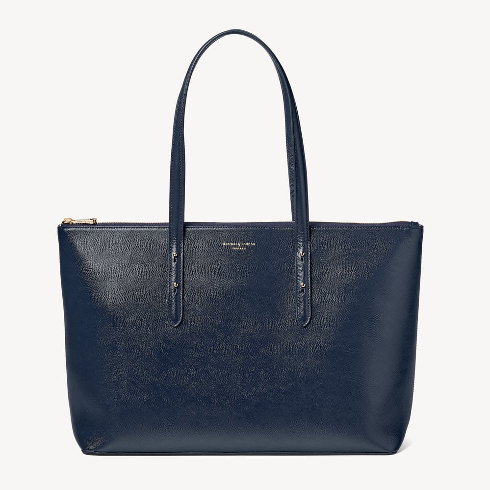 Regent Zipped Tote  Navy Saffiano