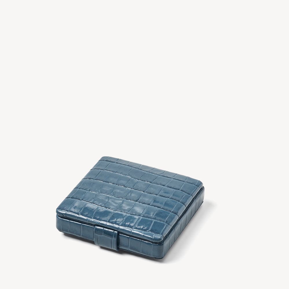 Compact Mirror Deep Shine Peacock Blue Small Croc