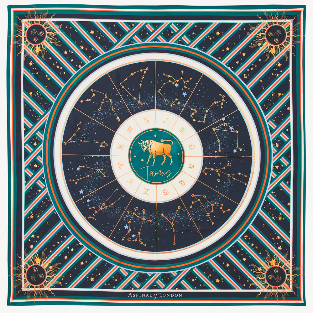 Taurus Zodiac Silk Scarf Navy Pure Silk