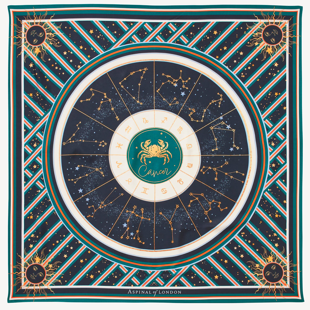 Cancer Zodiac Silk Scarf Navy Pure Silk