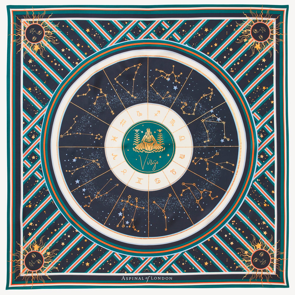 Virgo Zodiac Silk Scarf Navy Pure Silk