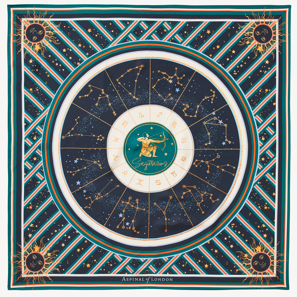 Sagittarius Zodiac Silk Scarf Navy Pure Silk
