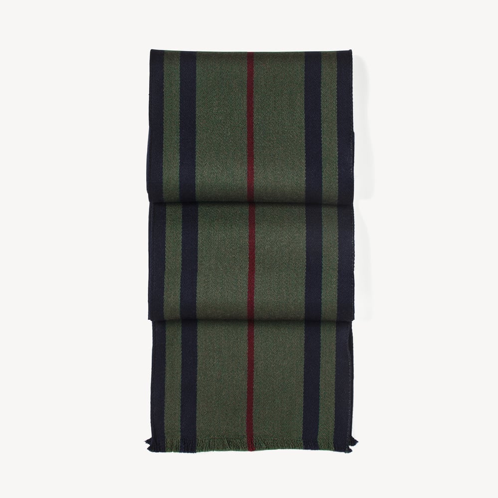 Striped Merino Wool Scarf Evergreen, Merlot & Navy Merino Wool