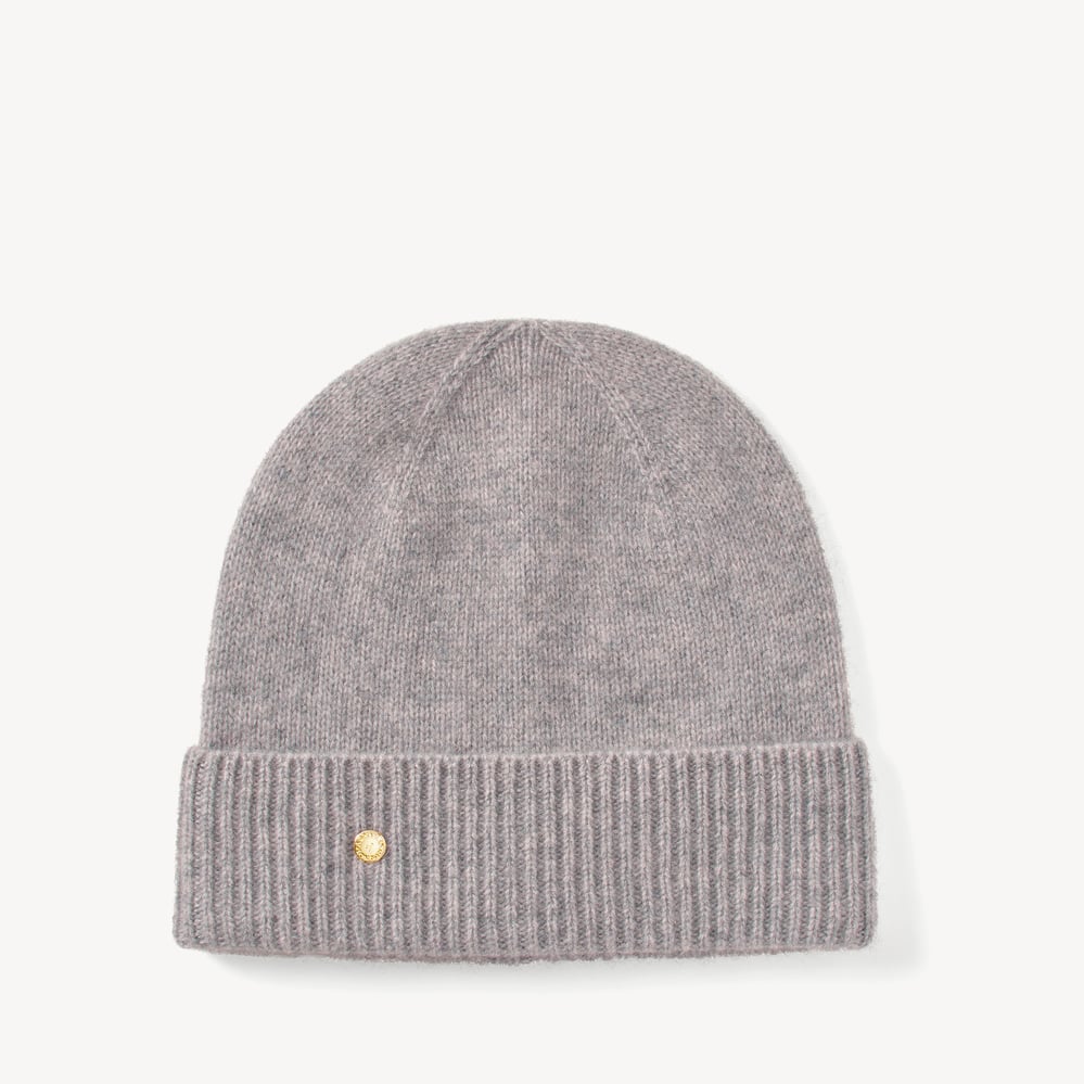 Pure Cashmere Beanie Hat Mid Grey Melange Cashmere