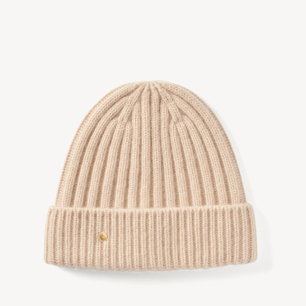 Chunky Ribbed Cashmere Beanie Hat Oatmeal Melange Cashmere