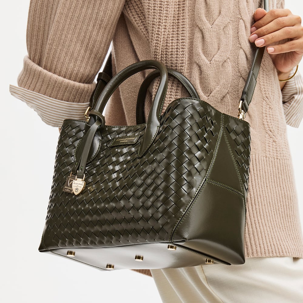 Midi London Tote Evergreen Woven Leather