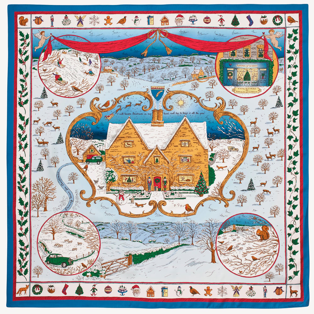 The Night Before Christmas Silk Scarf Multi-Coloured Pure Silk