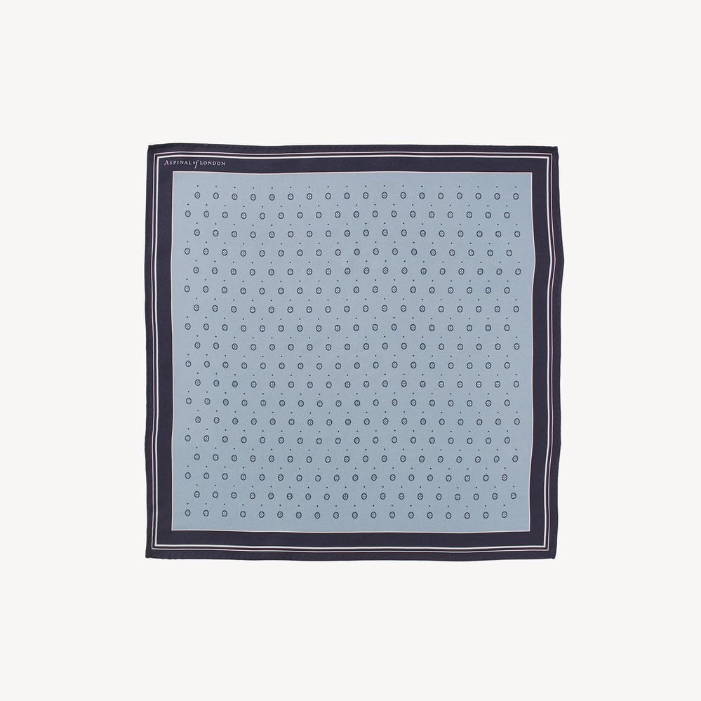 Pure Silk Pocket Square Pale Blue Circle Paisley